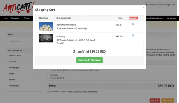 Articart Digital Portfolio Website And Shopping Cart
