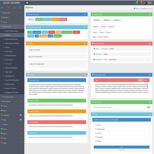 Josh Laravel Admin Template Front End Crud
